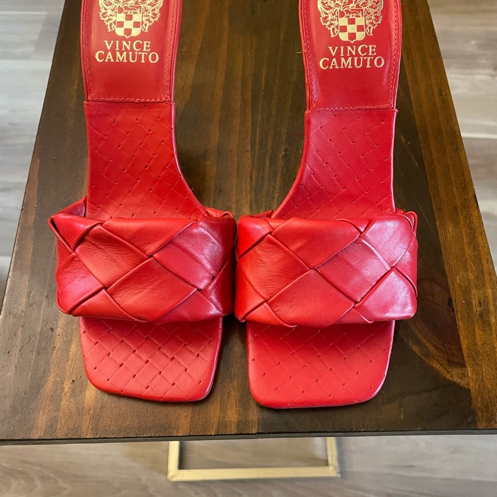 Vince Camuto Red Sandals with Woven Leather and Square Toe